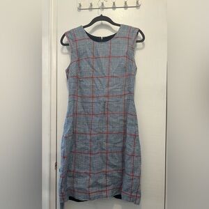 💯 linen J Crew gingham style dress with tie waist zippered back - women’s 6